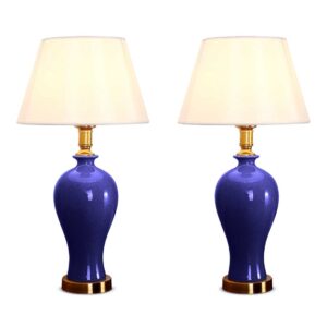 SOGA 2X Blue Ceramic Oval Table Lamp with Gold Metal Base Lamps TableLamp120BlueX2 AU DEPOT Lamps - AU DEPOT