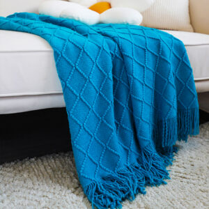 SOGA 2X Blue Diamond Pattern Knitted Throw Blanket Warm Cozy Woven Cover Couch Bed Sofa Home Decor with Tassels, Home, Bed Linen, Throws And Blankets, Blankets, ,  - AU DEPOT 2