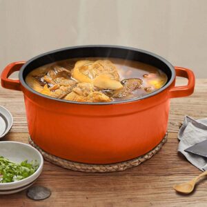 SOGA 2X Cast Iron 24cm Enamel Porcelain Stewpot Casserole Stew Cooking Pot With Lid Orange, Home & Living, Kitchen & Dining, Cookware, Casserole Dishes, ,  - AU DEPOT 2