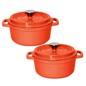 SOGA 2X Cast Iron 24cm Enamel Porcelain Stewpot Casserole Stew Cooking Pot With Lid Orange Casserole Dishes Stewpot24cmOrangeX2 AU DEPOT Casserole Dishes - AU DEPOT