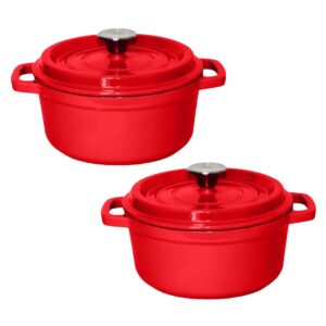 SOGA 2X Cast Iron 24cm Enamel Porcelain Stewpot Casserole Stew Cooking Pot With Lid Red Casserole Dishes Stewpot24cmRedX2 AU DEPOT Casserole Dishes - AU DEPOT