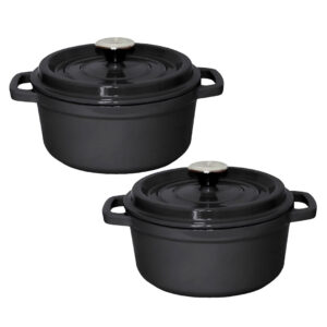 SOGA 2X Cast Iron 24cm Stewpot Casserole Stew Cooking Pot With Lid Black, Home & Living, Kitchen & Dining, Cookware, Casserole Dishes, ,  - AU DEPOT 1