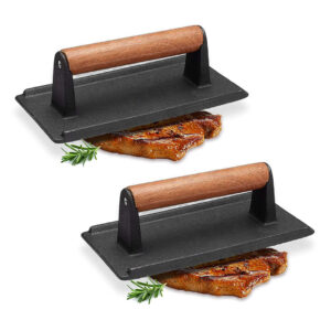 SOGA 2X Cast Iron Bacon Meat Steak Press Grill BBQ with Wood Handle Weight Plate Benchtop Cooking ZPaiA9X2 AU DEPOT Benchtop Cooking - AU DEPOT