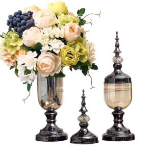 SOGA 2X Clear Glass Flower Vase with Lid and White Flower Filler Vase Black Set VaseGSetBlackwWhiteF AU DEPOT - AU DEPOT