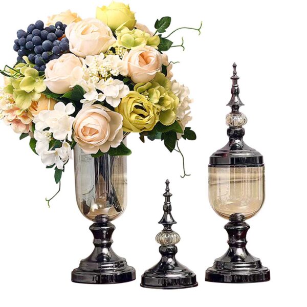 SOGA 2X Clear Glass Flower Vase with Lid and White Flower Filler Vase Black Set, Home & Living, Home Decor, Vases, , ,  - AU DEPOT 1