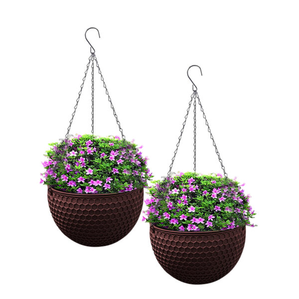 SOGA 2X Coffee Medium Hanging Resin Flower Pot Self Watering Basket Planter Outdoor Garden Decor, Home & Living, Home Decor, Indoor Pots, Planters and Plant Stands, , ,  - AU DEPOT 1