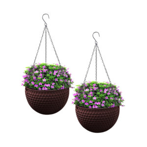 SOGA 2X Coffee Small Hanging Resin Flower Pot Self Watering Basket Planter Outdoor Garden Decor HangPot11CofX2 AU DEPOT - AU DEPOT