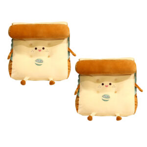 SOGA 2X Cute Face Toast Bread Wedge Cushion Stuffed Plush Cartoon Back Support Pillow Home Decor SCushion022X2 AU DEPOT - AU DEPOT