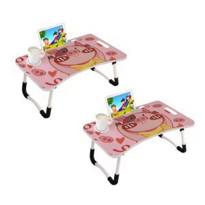 SOGA 2X Cute Pig Design Portable Bed Table Adjustable Foldable Bed Sofa Study Table Laptop Mini Desk with Drawer and Cup Slot Home Decor BedTableM662X2 AU DEPOT - AU DEPOT