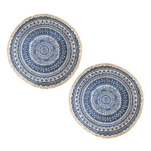 SOGA 2X Dark Blue Carpet Soft Linen Bohemian Non Slip Floor Retro Minimalist Round Rug Home Decor with Tassels Shaggy Rugs CarpetRAG5X2 AU DEPOT Shaggy Rugs - AU DEPOT