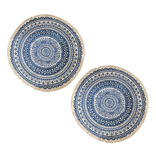 SOGA 2X Dark Blue Carpet Soft Linen Bohemian Non-Slip Floor Retro Minimalist Round Rug Home Decor with Tassels, Home & Living, Home Decor, Rugs, Shaggy Rugs, ,  - AU DEPOT 1