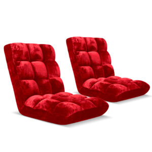 SOGA 2X Floor Recliner Folding Lounge Sofa Futon Couch Folding Chair Cushion Red LoungeChairRedX2 AU DEPOT - AU DEPOT