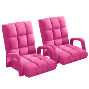 SOGA 2X Foldable Lounge Cushion Adjustable Floor Lazy Recliner Chair with Armrest Pink LoungeArmPinkX2 AU DEPOT - AU DEPOT