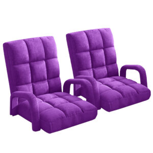 SOGA 2X Foldable Lounge Cushion Adjustable Floor Lazy Recliner Chair with Armrest Purple LoungeArmPurpleX2 AU DEPOT - AU DEPOT