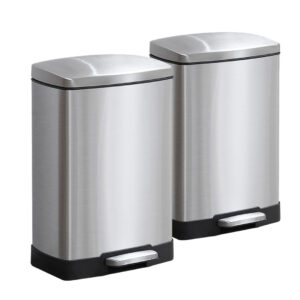 SOGA 2X Foot Pedal Stainless Steel Rubbish Recycling Garbage Waste Trash Bin Rectangular Shape 12L Silver Kitchen Bins RubbishBinU12L05X2 AU DEPOT Kitchen Bins - AU DEPOT