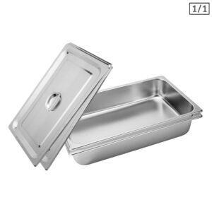 SOGA 2X Gastronorm GN Pan Full Size 11 GN Pan 10cm Deep Stainless Steel Tray With Lid Baking Trays GP5404wLidX2 AU DEPOT Baking Trays - AU DEPOT