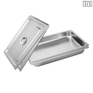 SOGA 2X Gastronorm GN Pan Full Size 11 GN Pan 6.5cm Deep Stainless Steel Tray With Lid Baking Trays GP5403wLidX2 AU DEPOT Baking Trays - AU DEPOT