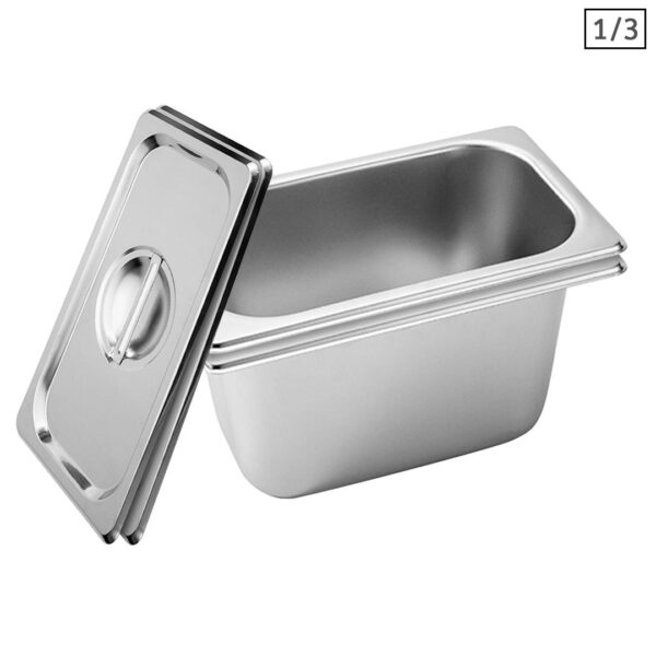 SOGA 2X Gastronorm GN Pan Full Size 1/3 GN Pan 15cm Deep Stainless Steel Tray With Lid, Home & Living, Kitchen & Dining, Bakeware, Baking Trays, ,  - AU DEPOT 1