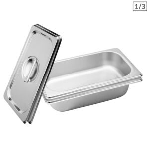 SOGA 2X Gastronorm GN Pan Full Size 13 GN Pan 6.5 cm Deep Stainless Steel Tray With Lid Baking Trays GP5415wLidX2 AU DEPOT Baking Trays - AU DEPOT