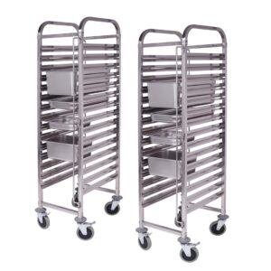 SOGA 2X Gastronorm Trolley 15 Tier Stainless Steel Bakery Trolley Suits GN 11 Pans GastronormRackingTrolley304X2 AU DEPOT - AU DEPOT