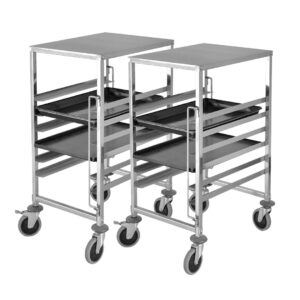 SOGA 2X Gastronorm Trolley 7 Tier Stainless Steel Bakery Trolley Suits 60cmx40cm Tray with Working Surface GastronormRackingTrolley1318X2 AU DEPOT - AU DEPOT