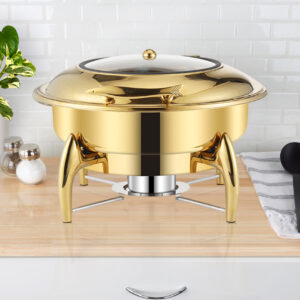 SOGA 2X Gold Plated Stainless Steel Round Chafing Dish Tray Buffet Cater Food Warmer Chafer with Top Lid, Furniture, Kitchen & Dining Room Furniture, Buffets, Sideboards & Kitchen Islands, , ,  - AU DEPOT 2