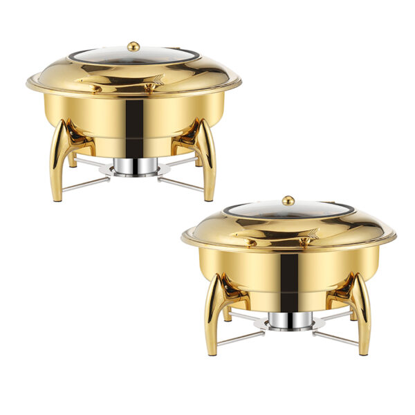 SOGA 2X Gold Plated Stainless Steel Round Chafing Dish Tray Buffet Cater Food Warmer Chafer with Top Lid, Furniture, Kitchen & Dining Room Furniture, Buffets, Sideboards & Kitchen Islands, , ,  - AU DEPOT 1