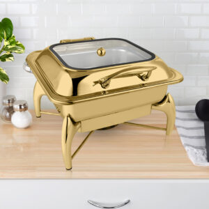 SOGA 2X Gold Plated Stainless Steel Square Chafing Dish Tray Buffet Cater Food Warmer Chafer with Top Lid, Furniture, Kitchen & Dining Room Furniture, Buffets, Sideboards & Kitchen Islands, , ,  - AU DEPOT 2