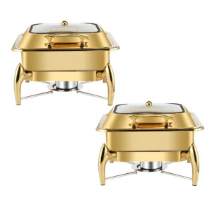 SOGA 2X Gold Plated Stainless Steel Square Chafing Dish Tray Buffet Cater Food Warmer Chafer with Top Lid, Furniture, Kitchen & Dining Room Furniture, Buffets, Sideboards & Kitchen Islands, , ,  - AU DEPOT 1