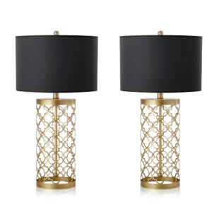 SOGA 2X Golden Hollowed Out Base Table Lamp with Dark Shade Lamps TableLampA65X2 AU DEPOT Lamps - AU DEPOT