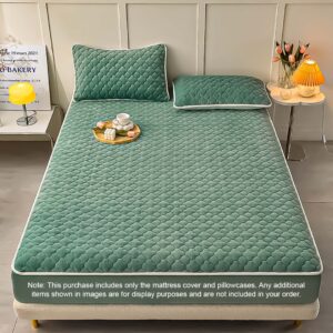 SOGA 2X Green 153cm Wide Mattress Cover Thick Quilted Fleece Stretchable Clover Design Bed Spread Sheet Protector with Pillow Covers, Home & Living, Bedroom, Bedding, Mattress Protectors, Underlays & Toppers, ,  - AU DEPOT 2