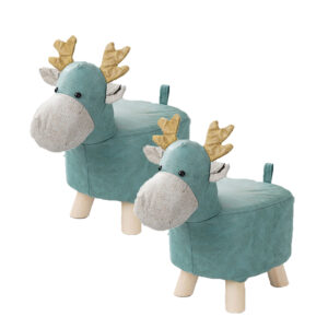 SOGA 2X Green Children Bench Deer Character Round Ottoman Stool Soft Small Comfy Seat Home Decor AniStool26X2 AU DEPOT - AU DEPOT