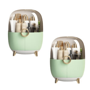 SOGA 2X Green Transparent Countertop Makeup Organiser Cosmetic Storage Waterproof Dustproof Bathroom Skincare Holder with Lid Bathroom Storage BathF904X2 AU DEPOT Bathroom Storage - AU DEPOT