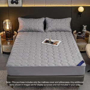 SOGA 2X Grey 153cm Wide Mattress Cover Thick Quilted Stretchable Bed Spread Sheet Protector with Pillow Covers, Home & Living, Bedroom, Bedding, Mattress Protectors, Underlays & Toppers, ,  - AU DEPOT 2