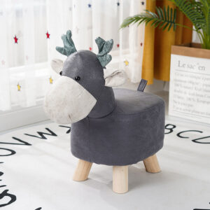 SOGA 2X Grey Children Bench Deer Character Round Ottoman Stool Soft Small Comfy Seat Home Decor, Furniture, Other Seating, Benches, , ,  - AU DEPOT 2