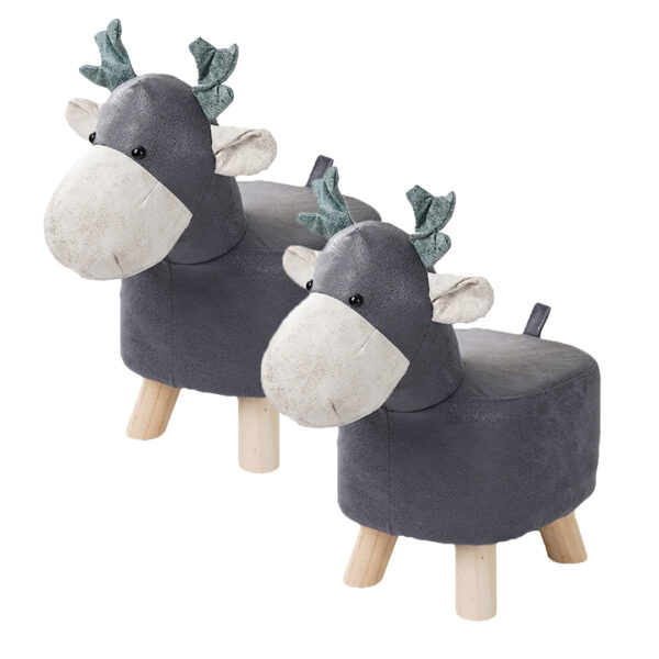 SOGA 2X Grey Children Bench Deer Character Round Ottoman Stool Soft Small Comfy Seat Home Decor, Furniture, Other Seating, Benches, , ,  - AU DEPOT 1