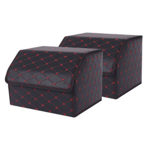 SOGA 2X Leather Car Boot Collapsible Foldable Trunk Cargo Organizer Portable Storage Box Black/Red Stitch Medium, Garden, Tools & Hardware, Automotive Parts & Accessories, Accessories & Car Care, Interior Accessories, ,  - AU DEPOT 1