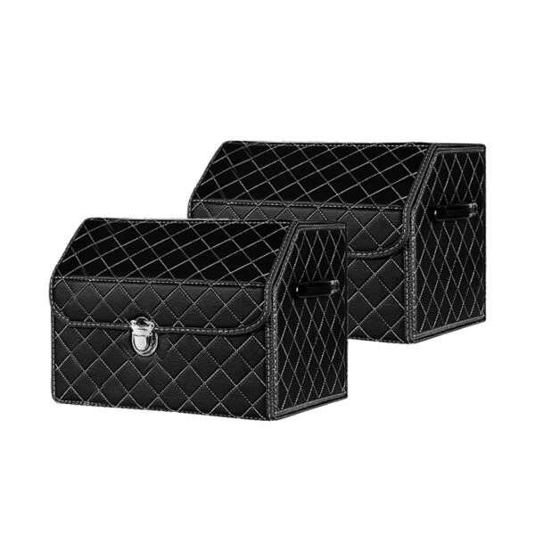 SOGA 2X Leather Car Boot Collapsible Foldable Trunk Cargo Organizer Portable Storage Box Black/White Stitch with Lock Small, Garden, Tools & Hardware, Automotive Parts & Accessories, Accessories & Car Care, Interior Accessories, ,  - AU DEPOT 1