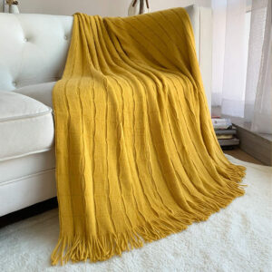 SOGA 2X Mustard Textured Knitted Throw Blanket Warm Cozy Woven Cover Couch Bed Sofa Home Decor with Tassels, Home, Bed Linen, Throws And Blankets, Blankets, ,  - AU DEPOT 2