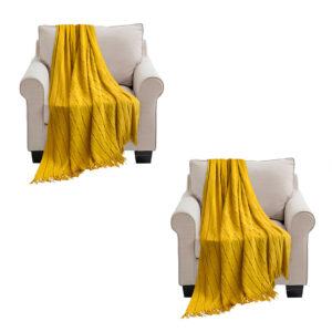 SOGA 2X Mustard Textured Knitted Throw Blanket Warm Cozy Woven Cover Couch Bed Sofa Home Decor with Tassels, Home, Bed Linen, Throws And Blankets, Blankets, ,  - AU DEPOT 1