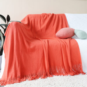 SOGA 2X Orange Acrylic Knitted Throw Blanket Solid Fringed Warm Cozy Woven Cover Couch Bed Sofa Home Decor, Home, Bed Linen, Throws And Blankets, Blankets, ,  - AU DEPOT 2