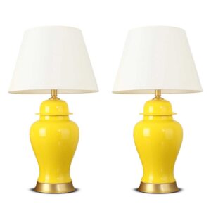 SOGA 2X Oval Ceramic Table Lamp with Gold Metal Base Desk Lamp Yellow, , , , , ,  - AU DEPOT 1