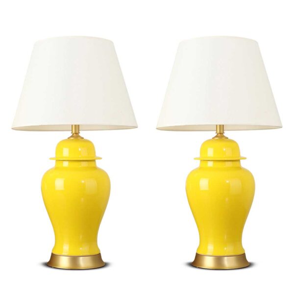 SOGA 2X Oval Ceramic Table Lamp with Gold Metal Base Desk Lamp Yellow, Home & Living, Lighting, Indoor Lights, Lamps, Table Lamps,  - AU DEPOT 1