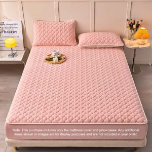 SOGA 2X Pink 153cm Wide Mattress Cover Thick Quilted Fleece Stretchable Clover Design Bed Spread Sheet Protector with Pillow Covers, Home & Living, Bedroom, Bedding, Mattress Protectors, Underlays & Toppers, ,  - AU DEPOT 2