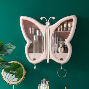 SOGA 2X Pink Butterfly Shape Wall-Mounted Makeup Organiser Dustproof Waterproof Bathroom Storage Box Home Decor, Home, Bathroom, Bathroom Accessories, Bathroom Storage, ,  - AU DEPOT 2