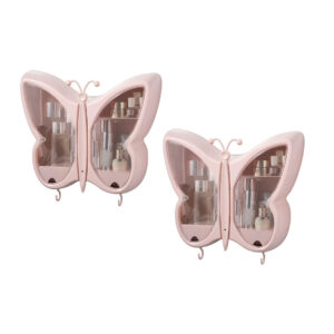 SOGA 2X Pink Butterfly Shape Wall-Mounted Makeup Organiser Dustproof Waterproof Bathroom Storage Box Home Decor, , , , , ,  - AU DEPOT 1