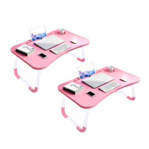 SOGA 2X Pink Portable Bed Table Adjustable Folding Mini Desk Notebook Stand Card Slot Holder with Cup-Holder Home Decor, Desks & Computer Tables, , , , ,  - AU DEPOT 1