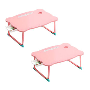 SOGA 2X Pink Portable Bed Table Adjustable Folding Mini Desk With Mini Drawer and Cup Holder Home Decor BedTableM667X2 AU DEPOT - AU DEPOT