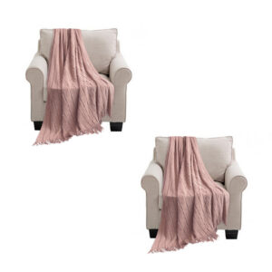 SOGA 2X Pink Textured Knitted Throw Blanket Warm Cozy Woven Cover Couch Bed Sofa Home Decor with Tassels Blankets Blanket927X2 AU DEPOT Blankets - AU DEPOT