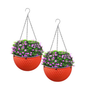 SOGA 2X Red Medium Hanging Resin Flower Pot Self Watering Basket Planter Outdoor Garden Decor, , , , , ,  - AU DEPOT 1